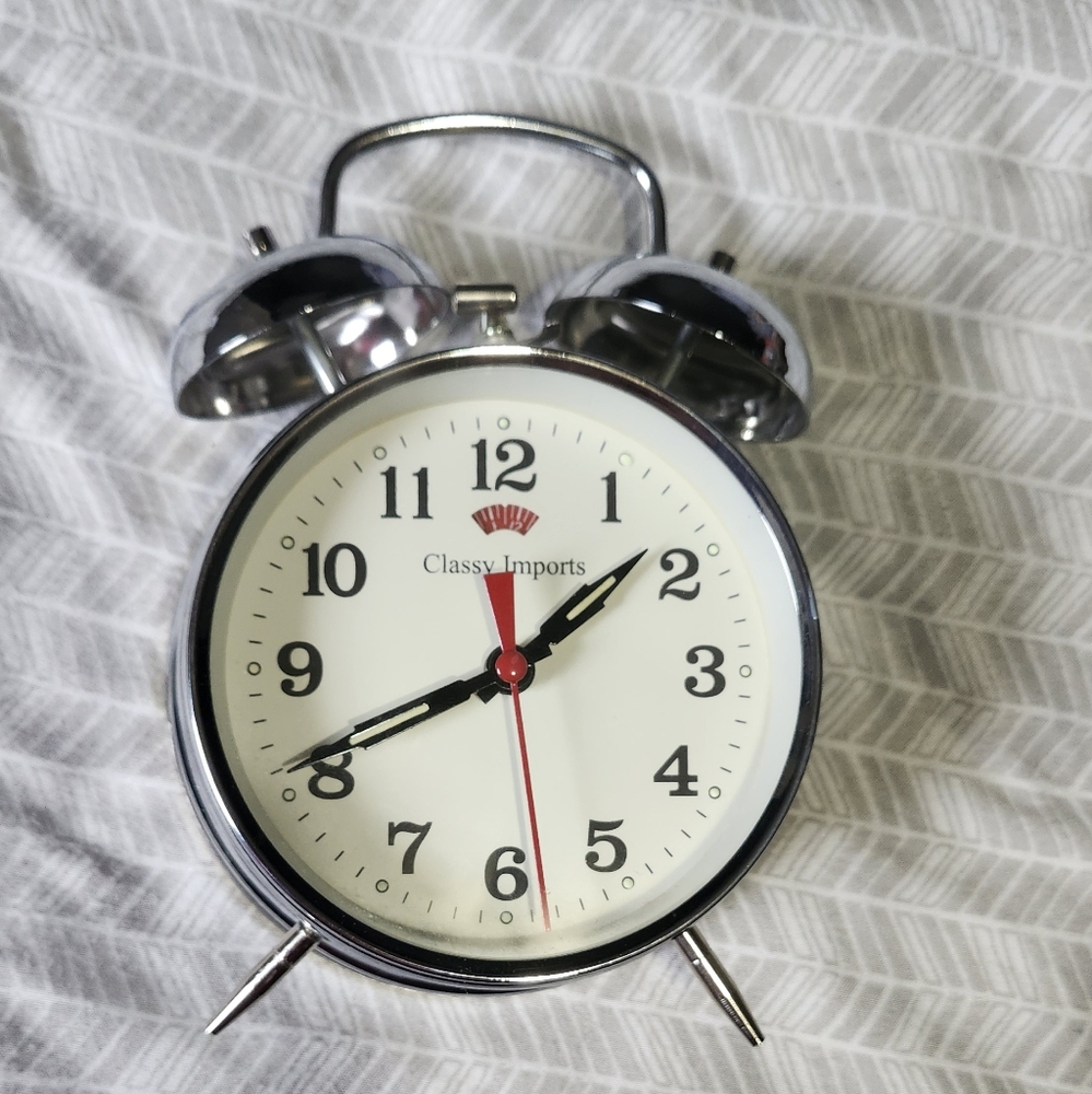 Double Bell Alarm Clock. Silver. Arms & Dots Glow In The‎  Dark.